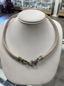 Judith Ripka Diamond 18k Yellow Sterling Gold Heart Woven Leather Cord Necklace - Picture 1 of 3