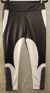 LUXTRADA Honeycomb Yoga Leggings Womens M Black White Geometric Workout Relax - Picture 1 of 16