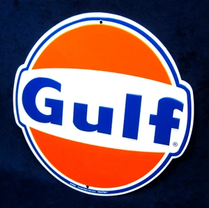 GULF -*HECHO EN EE. UU.*- Letrero troquelado en relieve - Hombre cueva garaje tienda bar decoración de pared - Imagen 1 de 10