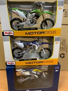 Maisto 1:12 Die-Cast Motocross MX Toy Model Bike Combo Kawasaki Yamaha Husqvarna - Picture 1 of 4