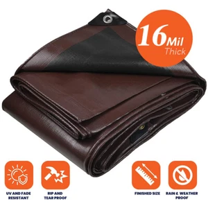 16 Mil Heavy Duty Tarpaulin Waterproof Tarp Poly Canopy Tarp Tent Shelter Cover - Picture 1 of 39