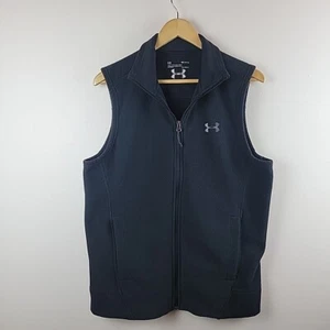 Under Armour Vest Mens Med Black Cold Gear Full Zip Waffle Texture Loose Golf - Picture 1 of 13