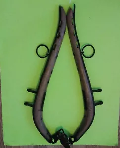 HORSE COLLAR HAMES - Metal & Wood 24" w/ Leather Straps two rings see photos. - Picture 1 of 12