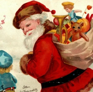 1907 Copyright Embossed Christmas Postcard Old Santa With Child And Toys - Picture 1 of 3