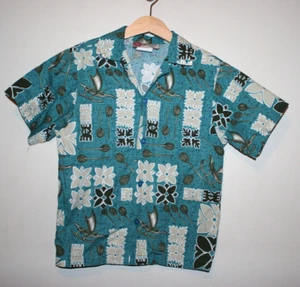 Boys Hilo Hattie Hawaiian Shirt Button Front Made in Hawaii USA Blue Size 8 - Picture 1 of 2