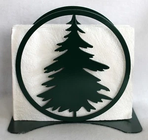 Napkin Holder PIne Tree in Circle with Base Plasma Cut Metal Art - Picture 1 of 8