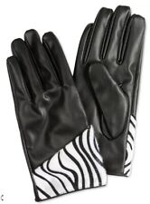 INC INTERNATIONAL CONCEPTS Animal-Print-Trim Faux Leather Gloves Black Med $48