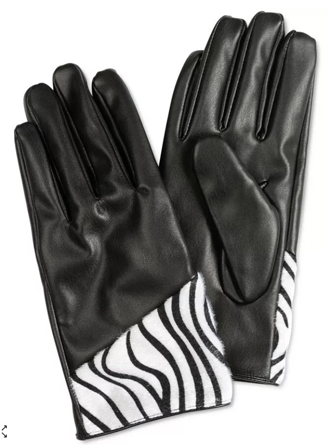 INC INTERNATIONAL CONCEPT Guantes de Cuero Sintético Estampado Animal Negros Med $48 Foto 1 de 1