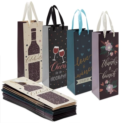 Pack de 12 bolsas de regalo para botellas de vino con asas para boda, cumpleaños, 4 diseños Foto 1 de 4