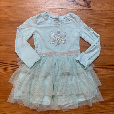OshKosh B'gosh light blue snowflake tiered long sleeve tutu dress SIZE 3T - Image 1 of 4