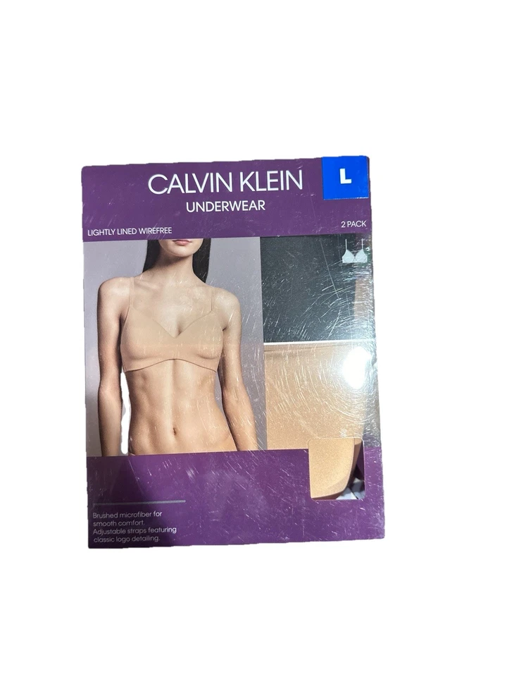 Calvin Klein Underwear 2-Pack Lightly Lined Wirefree Bra, Size L, Black/Bare - Image 1 of 1