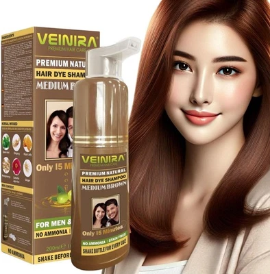 VEINIRA Light Brown Hair Colour Shampoo For Men & Women No Ammonia 200ml Bottle
