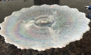 NWT Retire Fenton Art Glass Opalescent 12” Cake Plate 3 Twig Feet Iridescent VTG - Picture 1 of 16
