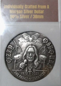 Murciélago HOBO Ozzy Osbourne Reign Of Rock King hecho de un dólar de plata Morgan real - Imagen 1 de 2