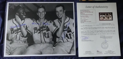 1957 Milwaukee Braves Baseball Autographed 11x14 Photo Hank Aaron Mathews Spahn - Image 1 of 4