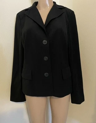 $1400 Akris 44 US 12 100% Lana Chaqueta Blazer Corto 3 Botones Negro Rayas Bolsillos Foto 1 de 4