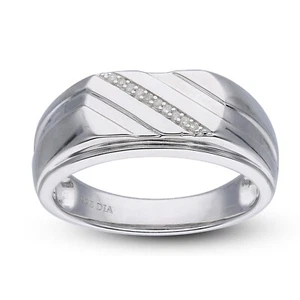 Sterling Silver Gent's Signet Ring with 10 Diamonds, Gift - Picture 1 of 4