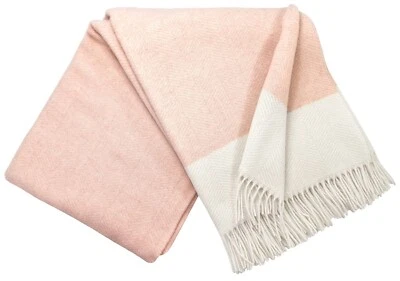 Merinowolldecke Wolldecke Merinowolle-Kaschmir Mix 140x200cm Rosa-Weiß (M) - Bild 1 von 4