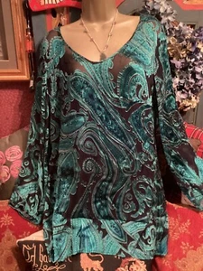 LOVELY JADE COLOR EAST KAFTAN 12 TOP SHEER/SILK/FLOATY FLORAL And SEPARATE CAMI. - Picture 1 of 12