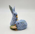 Herend Figurine - Rabbits Eating Corn in Blue Fishnet - Bunny Rabbit Collection