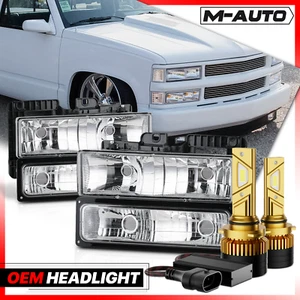 Chrome Clear Headlight+6500K LED Bulbs w/Fan  for 1994-2000 Chevy&GMC C/K Pickup - Picture 1 of 16