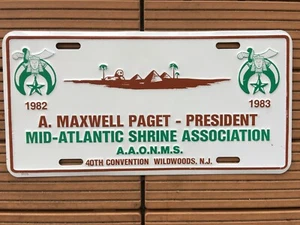 1982-83 Mid-Atlantic Shrine Assoc. A. Maxwell Paget Vanity Plate Wildwoods, NJ - Picture 1 of 3