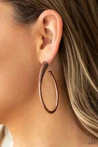 Paparazzi "Fully Loaded" Textured Oblong Copper Hoop Earrings - Picture 1 of 2