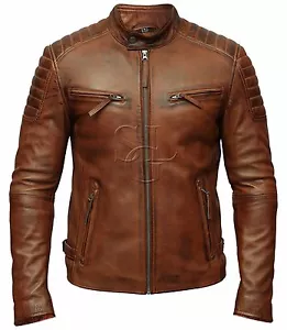 Giacca da uomo Biker Club nuova classica diamante vintage effetto invecchiato marrone vera pelle - Foto 1 di 4
