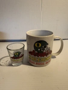 OREGON DUCKS Rose Bowl 2010 Coffee Mug Cup & Shot Glass Brand New Go Ducks - Picture 1 of 7