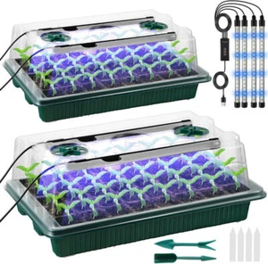 2X Adjustable 40 Holes Plant Propagator Seed Tray with Grow Lights Full Spectrum - Picture 1 of 12