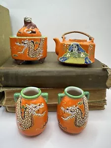 Vintage Miniature Satsuma Moriage Dragon Hand Painted Tea set - Picture 1 of 24