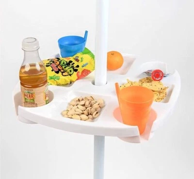 Bandeja Mesa Paraguas 17" con 4 Portavasos, 4 Compartimentos para Snacks para Patio, Piscina Foto 1 de 3