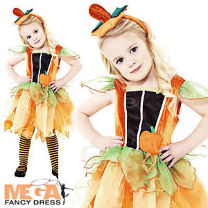 Pumpkin Fairy + Hat Girls Fancy Dress Childrens Halloween Kids Child Costume New