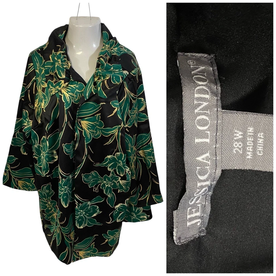 Blazer Jessica London Mujer 28W Verde Floral Chaqueta Trabajo Oficina Iglesia Informal Foto 1 de 4