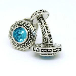 Cufflinks Silver Blue Stone Vintage Style Pair Wedding Mens Cuff Links - Picture 1 of 8
