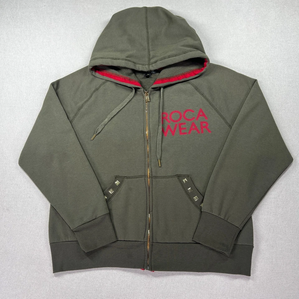 Женская толстовка с капюшоном Rocawear 1X армейская зеленая на молнии толстовка хип-хоп логотип Y2K* - Изображение 1 из 4