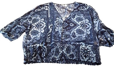 Blusa campesina floral azul boho manga 3/4 azul marino Route 66 para mujer 2XL XXL Foto 1 de 4
