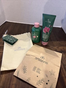 Arbonne Orchidee Dämmerung Peeling Körperpolitur 4 Unzen Körperöl 6,7 Unzen Handschuhbeutel - Bild 1 von 6