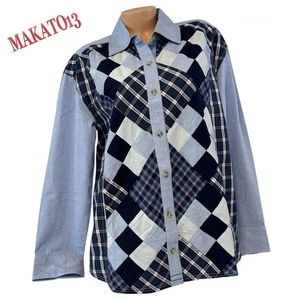 Camisa Free People Para Mujer PEQUEÑA Patchwork A Cuadros Abotonada Manga Larga Azul - Imagen 1 de 12