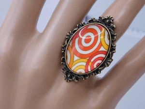Wunderschöner handgefertigter Statement-Ring Vintage Retro-Stil orange Wirbel 1,25 Zoll - Bild 1 von 1