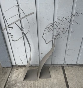 Rare Set C Jere Sculptures Steel Abstract 3D Memphis Style Guy Girl Revival 1990 - Picture 1 of 3