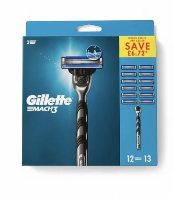 Gillette Mach3 – 12 Month Razor Cartridge Pack + Handle | 100% Authentic | BNIB