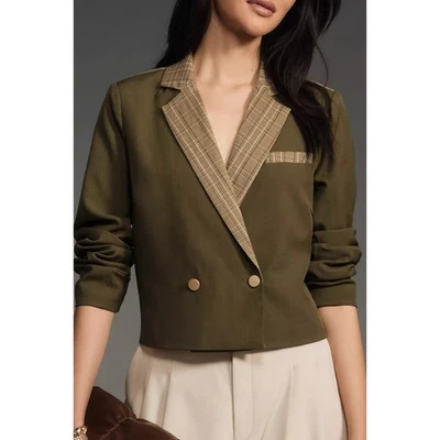 Blazer corto Anthropologie Dolan para mujer chaqueta mediana verde musgo marrón a cuadros Foto 1 de 4