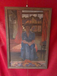Jo Jones lady seated oil on canvas 1949 original art framed signed wall decor - Picture 1 of 13