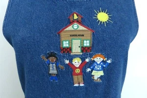 Bechamel Woman's Size M Embroidered Blue Denim Cotton Soccer Mom Long Dress - Picture 1 of 8