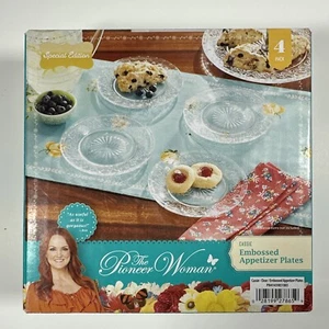Pioneer Woman Cassie Clear Embossed Appetizer Plates - Set Of (4) 6.25” NEW - Picture 1 of 4