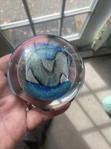 Robert Eickholt Cosmic Blue Pink Black Art Glass Paperweight Signed 1988 Vintage - Picture 1 of 12