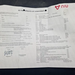 Documentos Documentos Carta Vehículo NIU N-Pro Series/N1S/NQi/N-Sport #27952 - Imagen 1 de 5