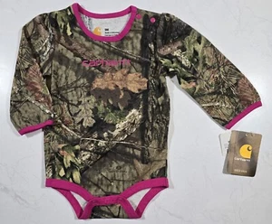 Carhartt One Piece Long Sleeve Bodysuit Baby Girls Sz 9M Mossy Oak Camo Pink - Picture 1 of 8