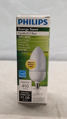 Phillips Energy Saver Candle E12 Base EL/MCan T2 120V - Image 1 of 4